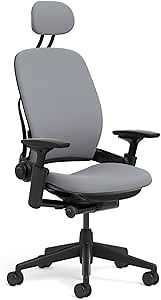 Steelcase Leap Task Chair: Black Base - 4D Adjustable Arms - Headrest - Standard Carpet Casters