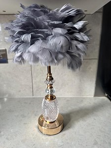Grey Gold Side Table Lamp Feather Home Decor Decoration Design Accent Room Mood Lighting 40cm Tall Portable Cozy Living Bling Touch Sensor - Etsy