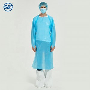 [Hot Item] SJ Hospital Overhead Back Open CPE Isolation Gown Individual Pack 510K AAMI Level 3 Surgical CPE Gown With Thumb Holes