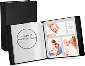 Dunwell 3-Ring Binder Photo Album - Black, 1 Pack, Holds 150 4x6 Photos, Includes 25 Photo Protector Sheets, Refillable, Acid-Free Crystal Clear Sleeves