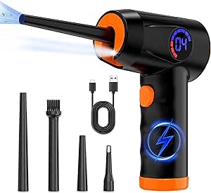 Compressed Air Duster, Electric Air Duster, 6000mAh Rechargeable, 91000 RPM 4 Speed Cordless Air Blower with LCD Display, Portable Built-in LED Light Air Dusters for Computers Keyboard Cleaner