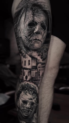 Spookie doodz🔪🎃 #chicagotattoo #chicagoartist #tattoorealism #blackandgreytattoo #michaelmyers | Joey Malia Tattoo