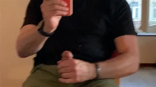 Quick jerk-off in my jeans. I cum on myself in front of open windows.