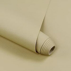 Vinyl Leather Fabric Marine Waterproof Material 98" L×55" W 0.6mm Thick Upholstery Synthetic Leather Sheets Anti-UV,Non-Peeling for Car Boat Furniture Sofa Headliner Replacement Repair, Beige