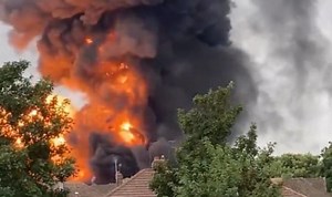 Leamington Spa fire: Moment fireball erupts into sky - VIDEO