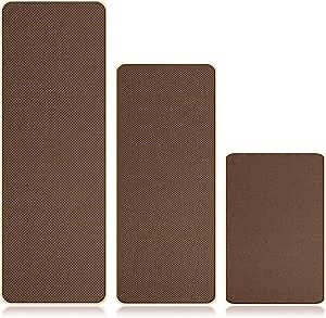 Kitchen Rugs Sets of 3 for Floor Non Slip Kitchen Rugs Mats for Kitchen Floor Absorbent and Stain Resistant Kitchen Runner Rugs Rubber Backing Non Skid Washable Rugs Front of Sink (Light Brown Linen)
