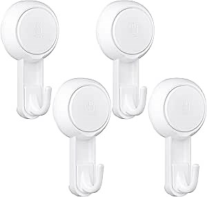Elegear Mini Suction Cup Hooks, 4 Pack Waterproof Reusable Vacuum Shower Hanger for Loofah, Bathroom & Kitchen