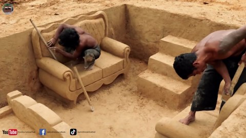 Built by Hand for $0 – An Underground Relaxation Room With Gym, Bathtub and Fresh Water Supply!