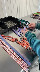 Assembling headstalls! This is the last step before pictures. First we design/choose colors and patterns. Then the material is cut, sealed, and sewn. Holes are put in the crown pieces. Then they are ready for this step! | Hot Headstalls