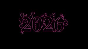 Elegant pink outline 2026 typography glowing on dark black background