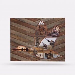 Personalized Duck Hunting Photo Collage Canvas 2025 | Flying Waterfowl Silhouette with 7 Photos on Rustic Wood | Man Cave Cabin Decor, Hunter Gift, Engagement Gift for Him | Premium Wrapped Canvas – Ready to Hang