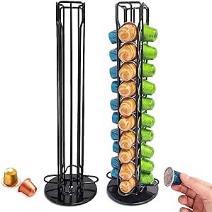 Coffee Pod Holder Coffee Pod Storage Organizer Rotating Nespresso Capsule Holder Compatible with Nespresso OriginalLine, Holds 40 Capsules, Pod Holder For Home Office Kitchen (Holds 40 Pods, Black)