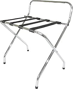 USTECH Luggage Rack-Single Tier with High Back, Pack of 1, Chrome, Self Asssembly, Foldable Rack for Guest Room