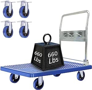 Push Cart Dolly Foldable | Folding Hand Truck Cart 880 lbs. Capacity | Moving Flatbed Cart | Swivel Push Heavy Duty Platform Truck Flat Cart