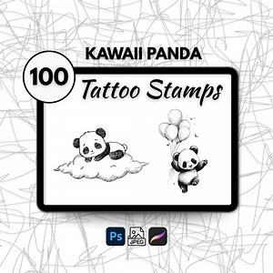 100 Kawaii Panda Tattoo Stamps, Procreate Cute Panda Tattoo Brushes, Kawaii Panda Tattoo Designs, Photoshop Tattoo Brushes