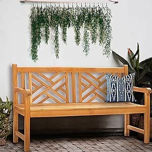 Teak Wood Chippendale Double Outdoor Patio Bench, Made from Solid A-Grade Teak Wood