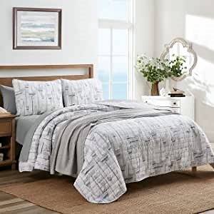 Nautica | Clipper Collection | Quilt Set - 100% Cotton, Reversible, Ultra-Soft Bedding with Matching Sham, Twin, Grey
