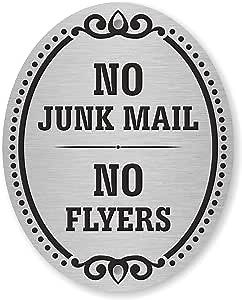SmartSign “No Junk Mail - No Flyers Sign for House, Mailbox | 4" x 5" Oval Shaped DiamondPlate Anodized Aluminum Door Signs with Adhesive