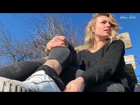 Girl Showing Her Comfy Socks Up Close