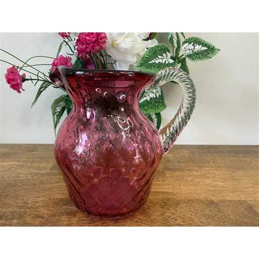 Vintage Cranberry Art Glass Pitcher Hand Blown Swirl Pattern Clear Handle - Etsy Australia