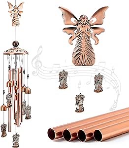 Premium Angel Wind Chimes with Long Aluminum Tubes, Outdoor Angel Windchimes for Outside Patio Garden Yard Decor, Best Gardening Gift for Mom Women Grandma Friend, Unisex Housewarming Gift