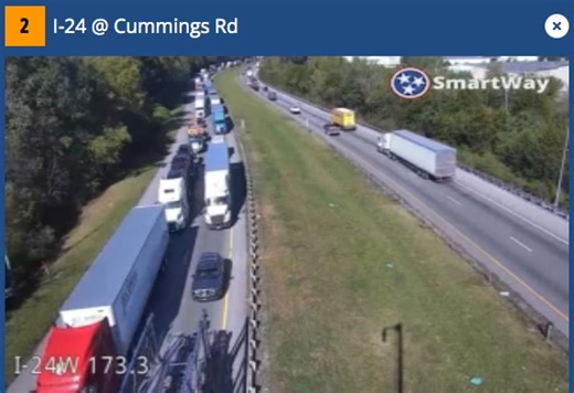 Chattanooga/Lookout Valley Area- Slow go on I-24 westbound at Cummings Hwy 4:11pm ET. Commander Chuck is Tennessee’s “ONLY” Traffic Source Delivering 16 Hours Per Day Of “Live” Real-Time Traffic Coverage. You Can’t Fake “LIVE”! Click on http://commanderchuck.net | On Time Traffic