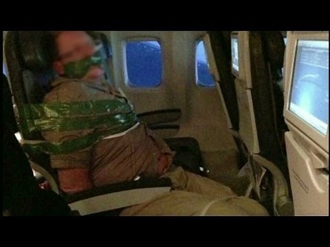 Unruly plane passenger duct-taped to seat