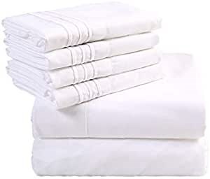 EMONIA Cal King Sheets Set - 6 Pieces Bed Sheets-Microfiber Super Soft 1800 Series Deep Pocket Fitted Sheets-Wrinkle and Fade Resistant (White, California King)