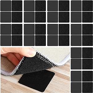 24 Pairs Non Slip Rug grips Anti Slip Rug Pad Tape Keep Corners Flat Removable Hook and Loop Tape Kitchen Rugs and Mats Washable Carpet Rug Pad Tape for Hardwood Floors and Area Rugs