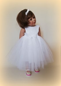 Christening Dress, Party Dress, Flower Girl Dress Made of Tulle, Linen and Lace. - Etsy UK
