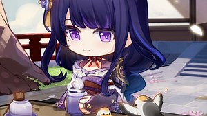 Genshin Impact Raiden Shogun Chibi Wallpaper Focuses on Peaceful Moments