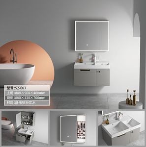 [Hot Item] 80cm Home Furniture LED Light Plywood Bathroom Vanity with Double Wash Basin