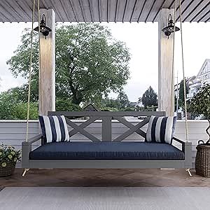 Malvern 4 Foot Wood Porch Swing Bed in Gray Paint, Amish Handcrafted Daybed Style Swing
