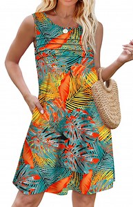 Fantaslook Pleated Tank Dresses for Women Fashion Summer Sleeveless Sundress Casual Beach Dress with Pockets