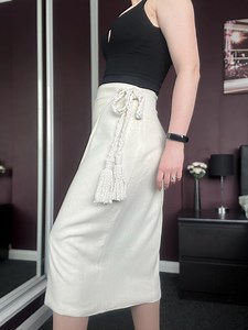 Beige Linen Wrap Skirt: Macrame Ties, Minimalist Midi Skirt - Etsy