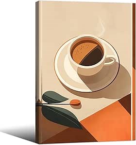 70s Retro Espresso Coffee Wall Art Trendy Minimalist Terracotta Canvas Poster 16x24 inch Framed Vintage Aesthetic Prints for Kitchen Coffee Bar Bedroom Wall Decor