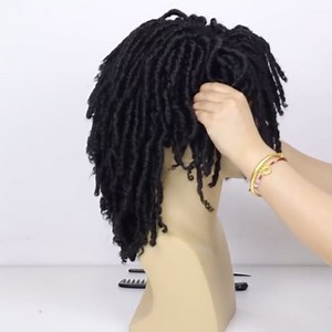 GNIMEGIL 1B Short Dreadlocks Wigs for Men Medium Length Afro Hairstyle Braids Wig with Bangs in Synthetic Hair Black Fake Dreads Wigs Braided 14 inch