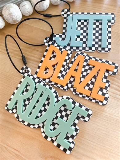 Acrylic Checkered Keychain | Personalized Acrylic Name Tag | Backpack Name Tag | Diaper Bag Keychain | 3D Name Tag | Custom Name Tag - Etsy