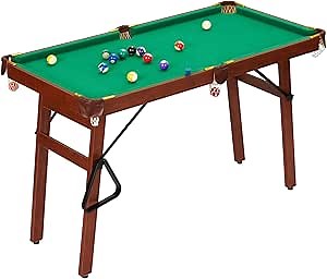 48in Folding Pool Billiard Table, Mini Billiard Table, Indoor and Outdoor Portable Compact Pool Table with 2 Cue Sticks, 16 Balls, Triangle, Chalk, Brush, for Kids and Adults