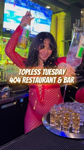 404 Restaurant & Bar on Instagram: "🔥 Topless Tuesday TOMORROW at 404! Pull up for the wildest Tuesday in the city — great energy, great food, great drinks all night! 😈✨ Specials: • $10 Itty Bitty Titties – 5 shots • $20 Double D’s – 2 margarita pitchers • $45 Motor Boat – 2 margarita pitchers + 1 hookah • $65 Girls Gone Wild – 10 tacos + margarita pitcher + hookah Party Packs: • $200 Don Repo bottle + 10 tacos + hookah • $150 Teremana bottle + 10 tacos + hookah Let’s make Tuesday worth talkin