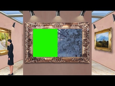 Painting on a green background. Gallery on a green background. Chromakey. Green screen. Full HD 1080