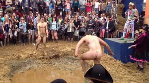 Buffed up guys rip pants off each other