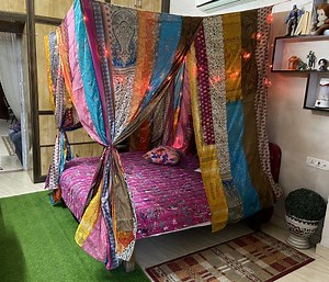 Canopy Queen /king/twin IN Curtains Bohemian Hippie Boho Decor India Fabric Silk Sari Saree Made to Order Queen Assorted Curtains - Etsy