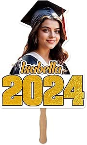 Custom Graduation Fans with Photo 2024: Personalized Graduation Face Head Cutouts on A Stick, Custom Name Grad Face Fans for Graduation Gift Graduation Party Decorations(18 inches high)