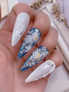 6 Sheets Flower Nail Stickers Decals 5D Exquisite Embossed Butterfly Self-Adhesive Nail Art Stickers White Rose Nail Decoration Carving Design Acrylic Nail Art Supplies for Women Girls
