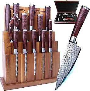 Knife Set for Kitchen German Stainless Steel Forged Knife Block Set HOABLORN Knife Set with Wooden Block Global 15Pc Kitchen Knife Set Plus 5Pcs Professional Wine Set Gifts for Chefs Family