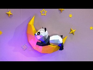 How to make Papercraft 3D Sleeping Panda on Moon | Diy Low poly Panda with Paper for diy gift idea
