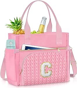 Initial Lunch Bag Women, Large Lunch Box for Work, Insulated Lunchboxes Resuable Lunch Cooler Adult Lunchbox Picnic Tote, Personalized Gifts for Teacher Nurse Mom Girlfriend Colleagues Letter C