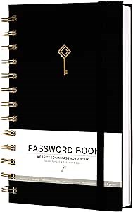 Password Book A6 Small Password Keeper for Home or Office Spiral Password Organizer for Internet Log in Password Notebook Journal for Website Username and Passwords, Black
