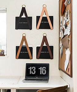 Keyaiira - Leather Hanging File Holder - file storage organizer wall hung magazine rack file holder for wall organization office decor storage strap mail wall mount, vinyl record, media storage